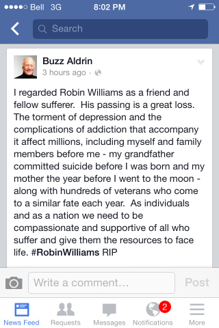 Illustration for article titled Powerful Statement from Buzz Aldrin on the Death of Robin Williams
